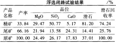 浮选闭路试验结果